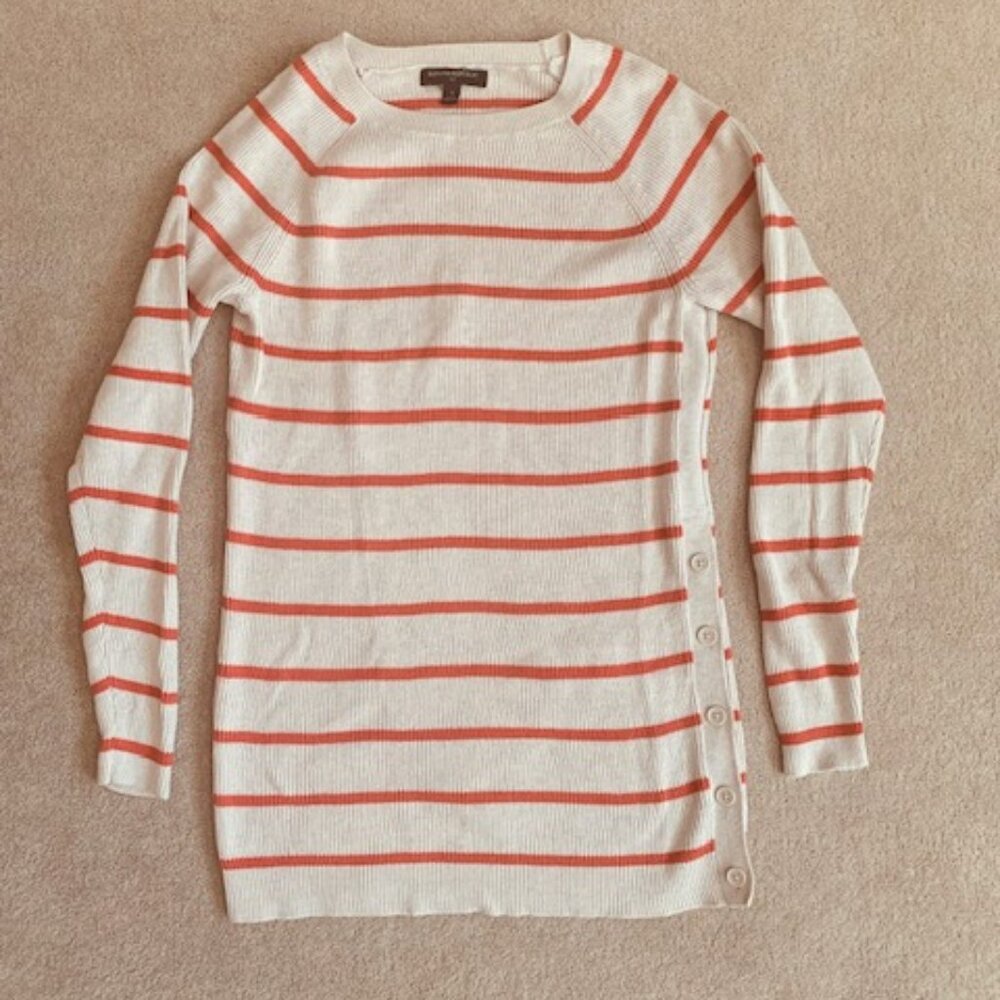 Banana Republic Tunic Sweater Small Striped Cream Coral Cotton Blend